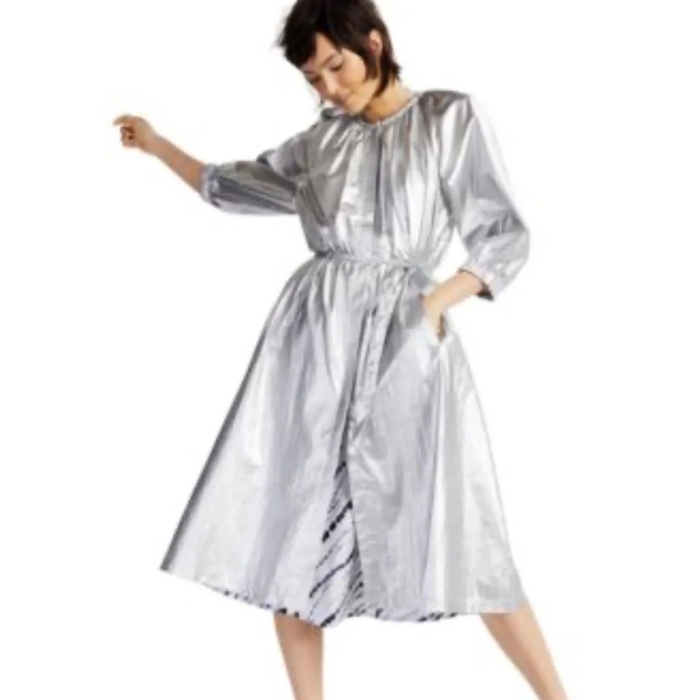 INC International Concepts Silver Trench Coat with Flowing Design